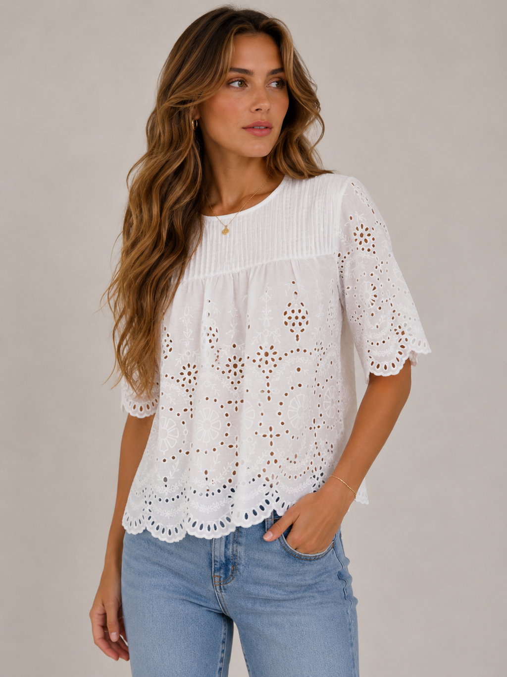 Zara Embroidered scalloped blouse
