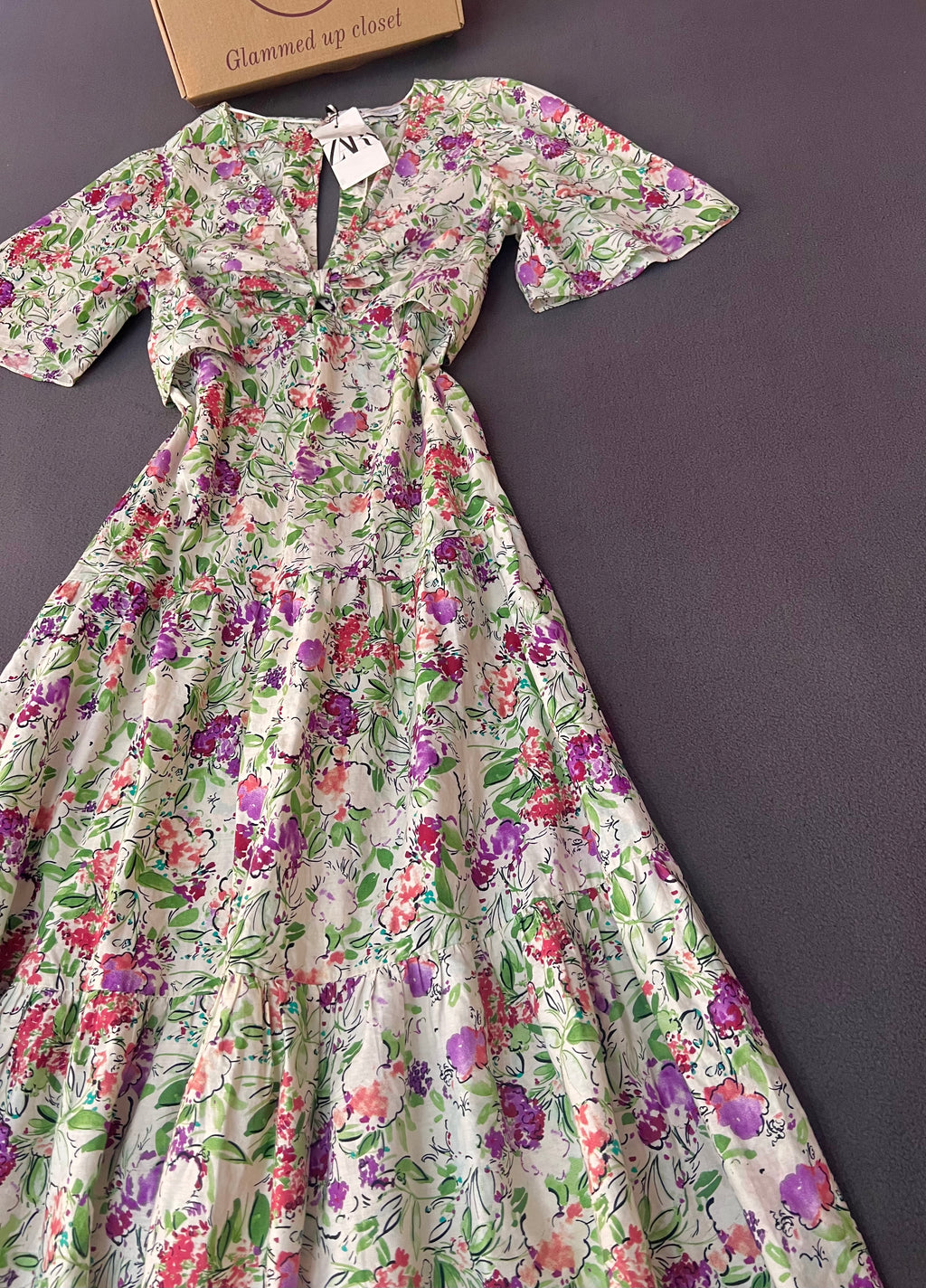 Zara 
Floral Flounce sleeve Dress