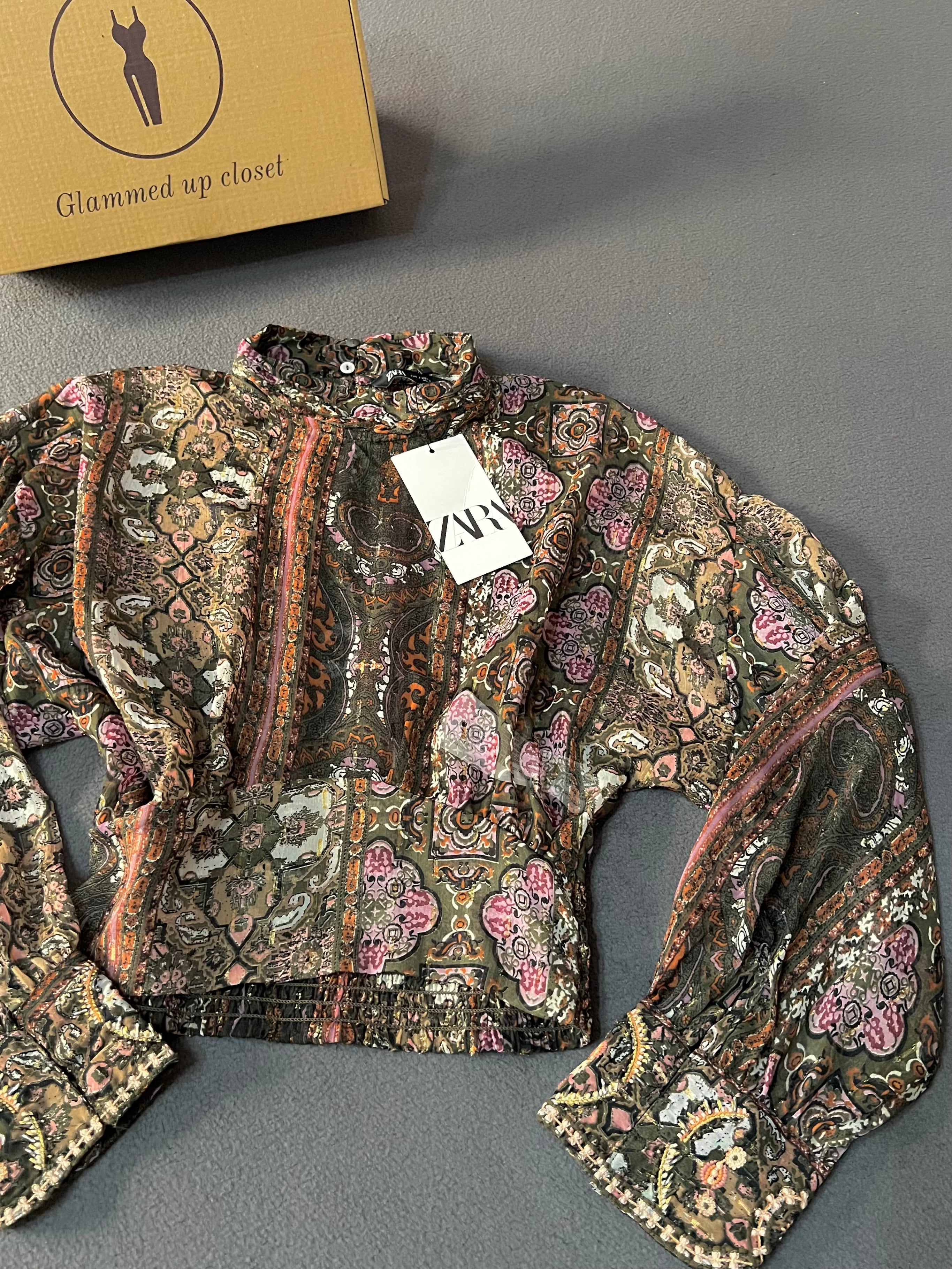 Zara Boho Chiffon Cropped Blouse