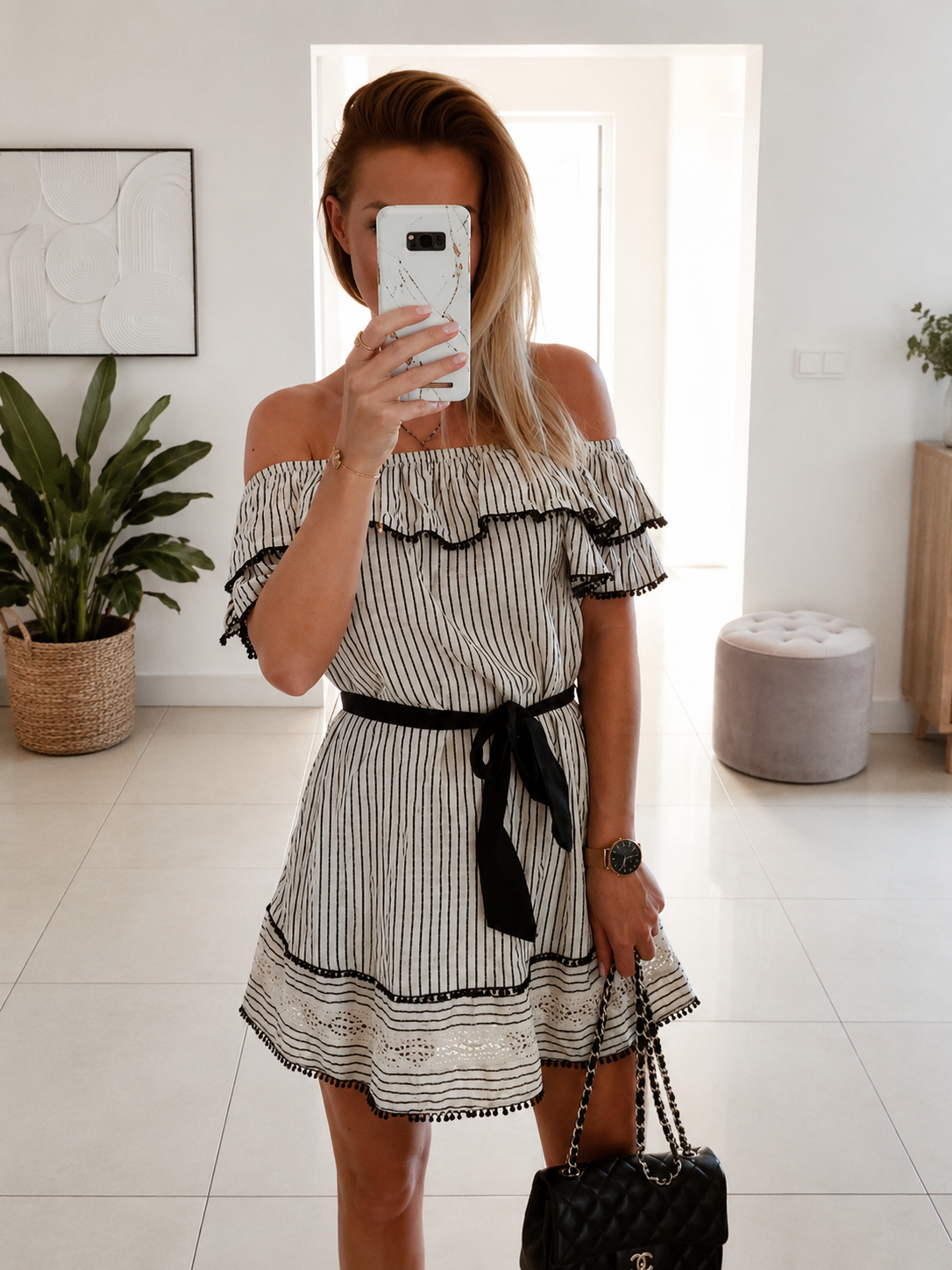 Zara Lace Trim Striped Dress