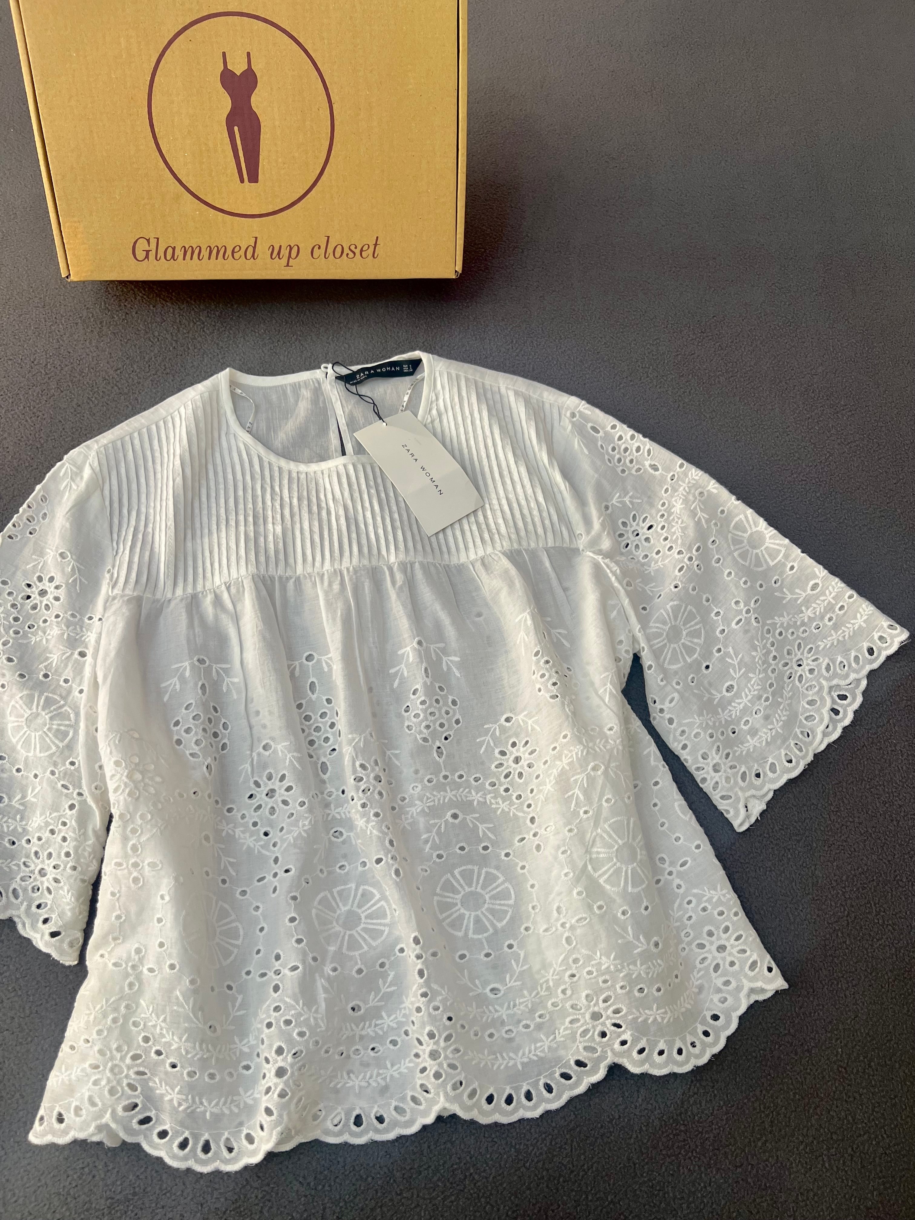 Zara Embroidered scalloped blouse