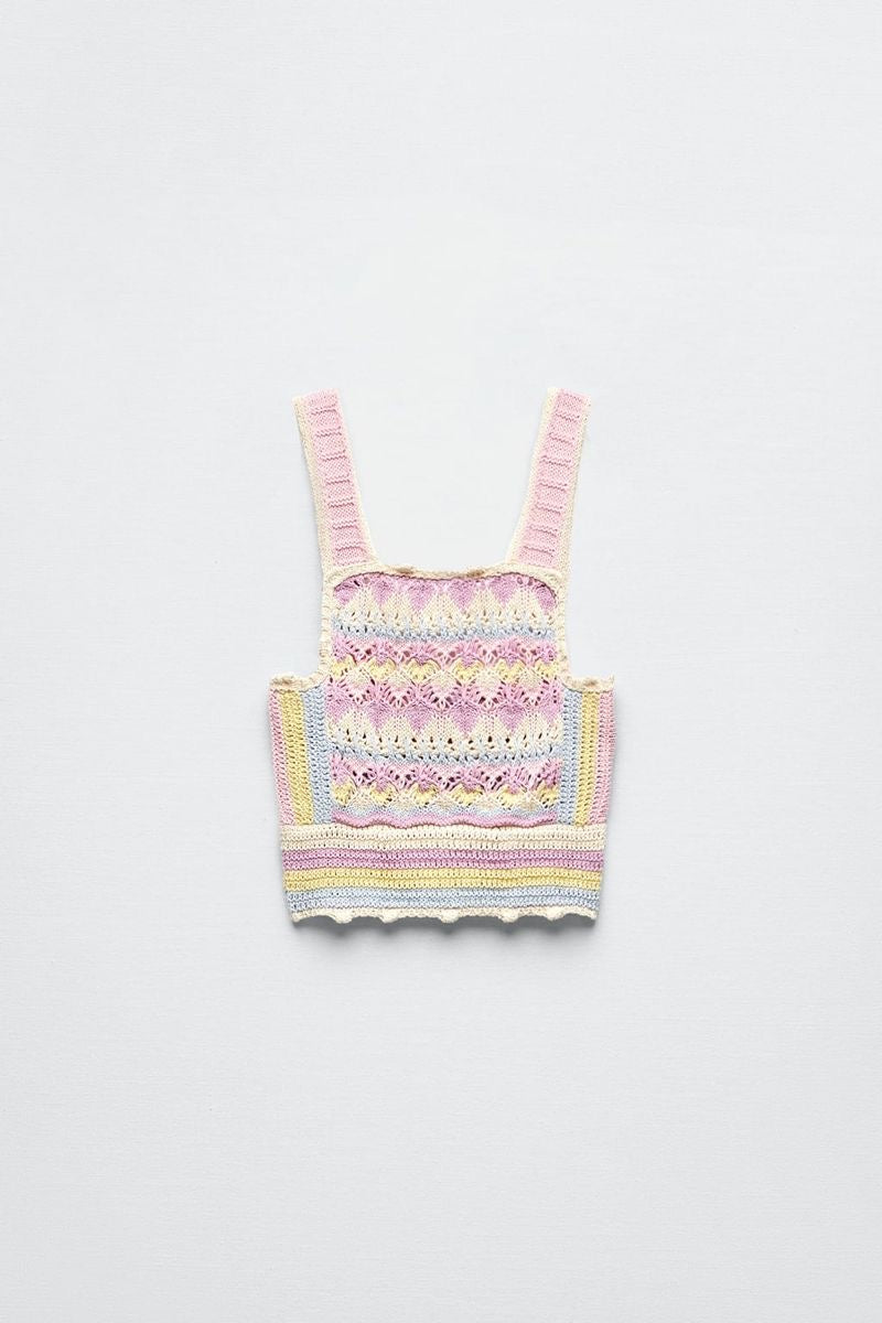 Zara 
Pastel crochet cropped top