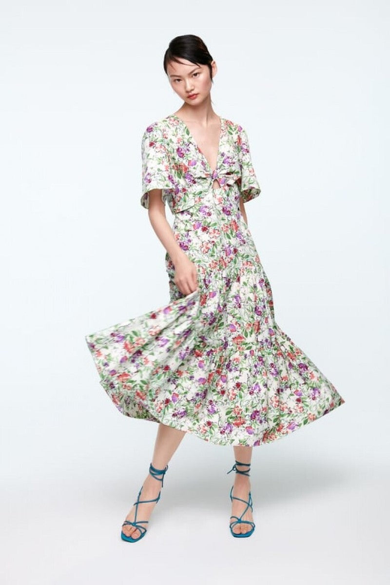 Zara 
Floral Flounce sleeve Dress