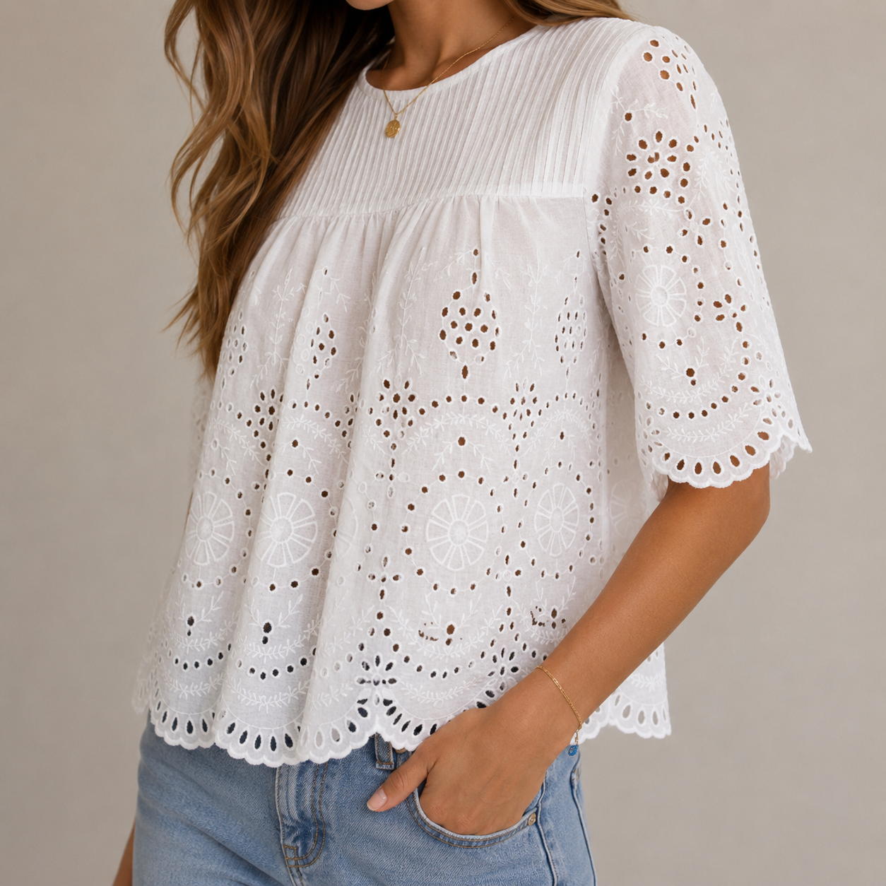 Zara Embroidered scalloped blouse