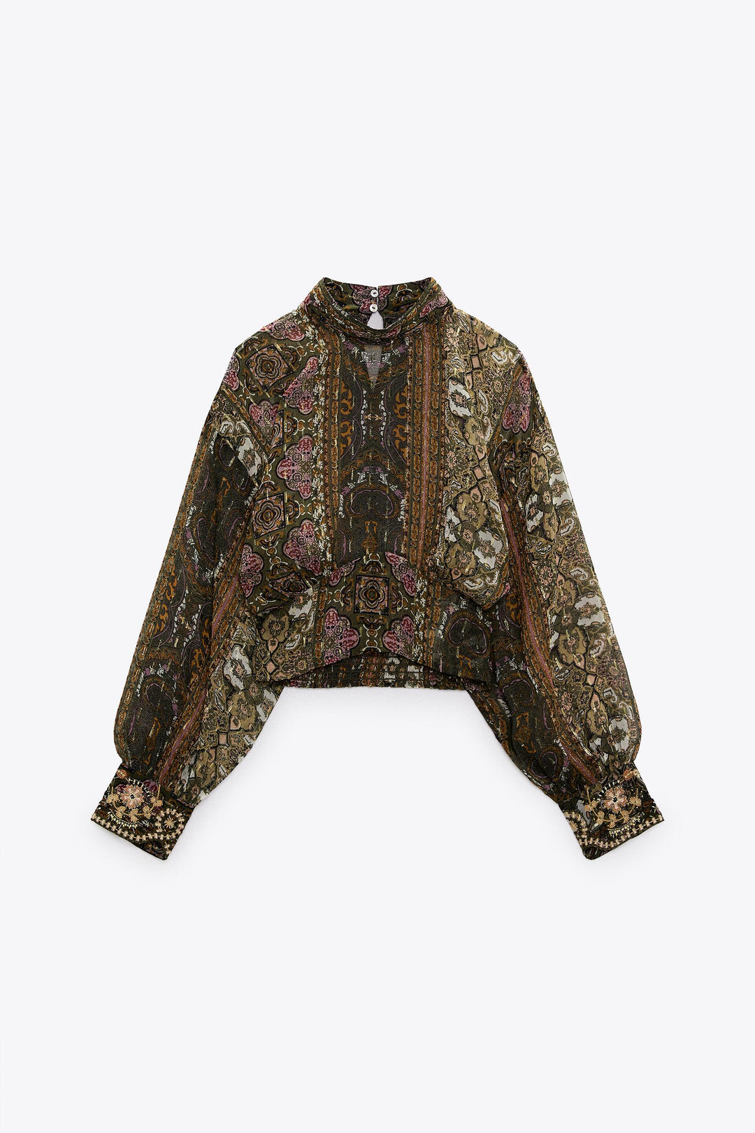Zara Boho Chiffon Cropped Blouse