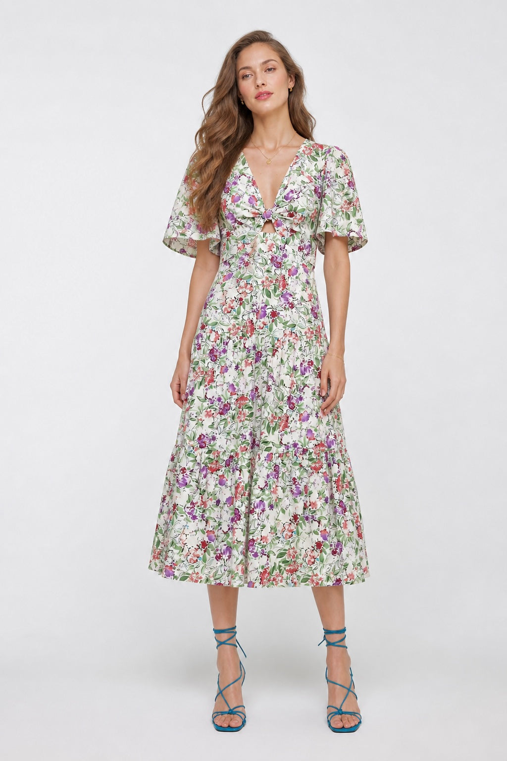 Zara 
Floral Flounce sleeve Dress
