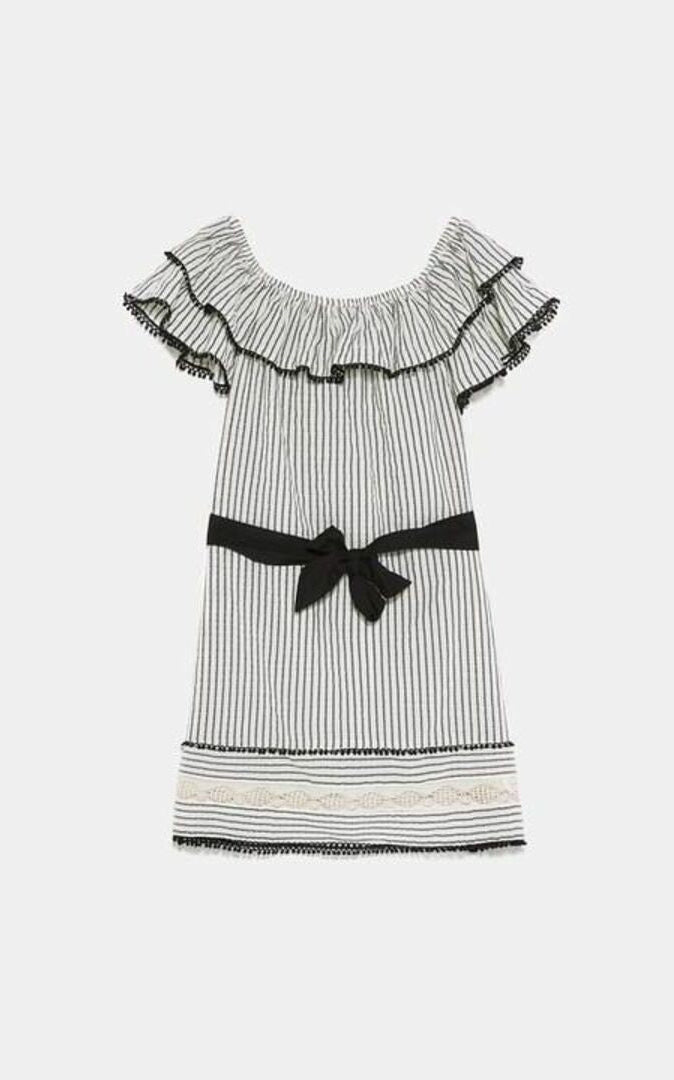 Zara Lace Trim Striped Dress