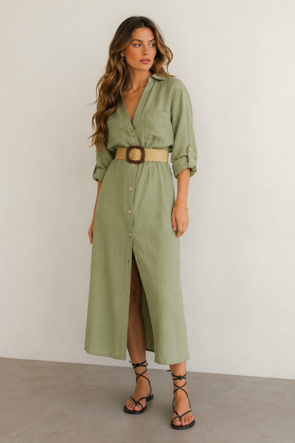 Zara linen belted shirt dress