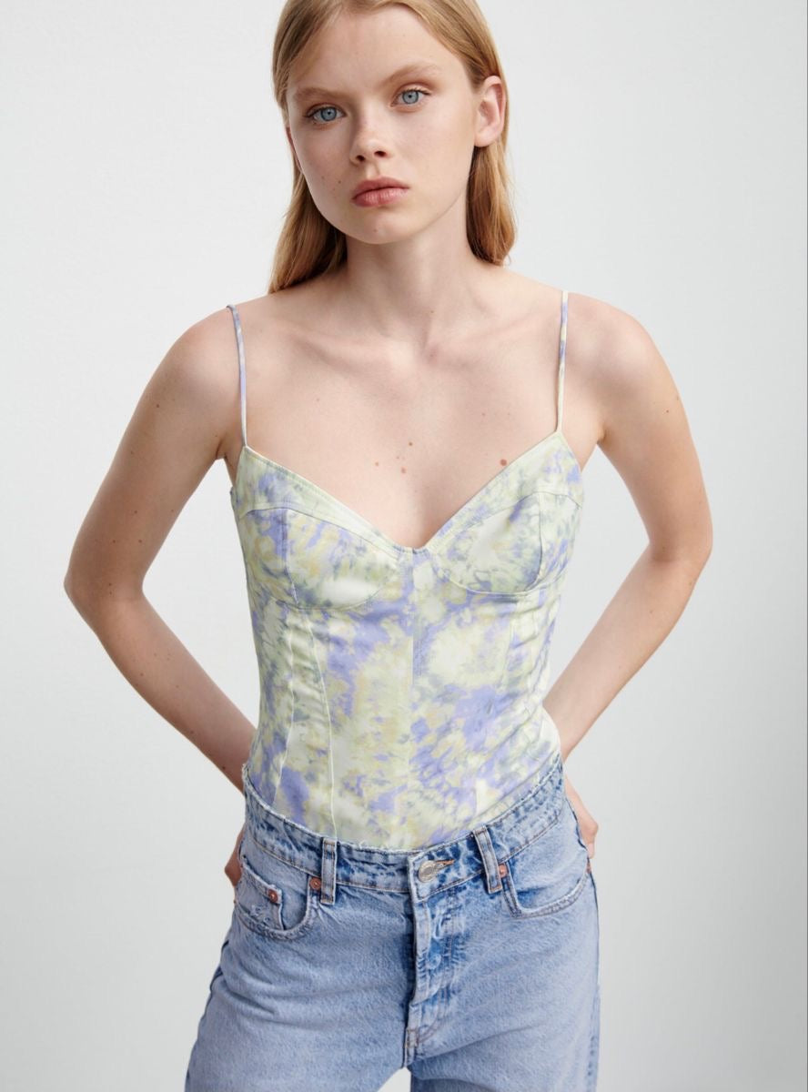 Zara
Satin bustier tie-dye bodysuit