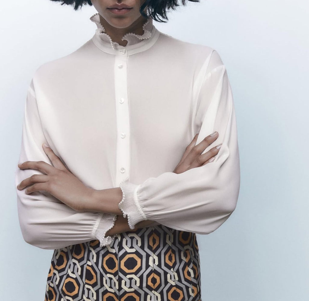 Zara
Pearl trim chiffon blouse