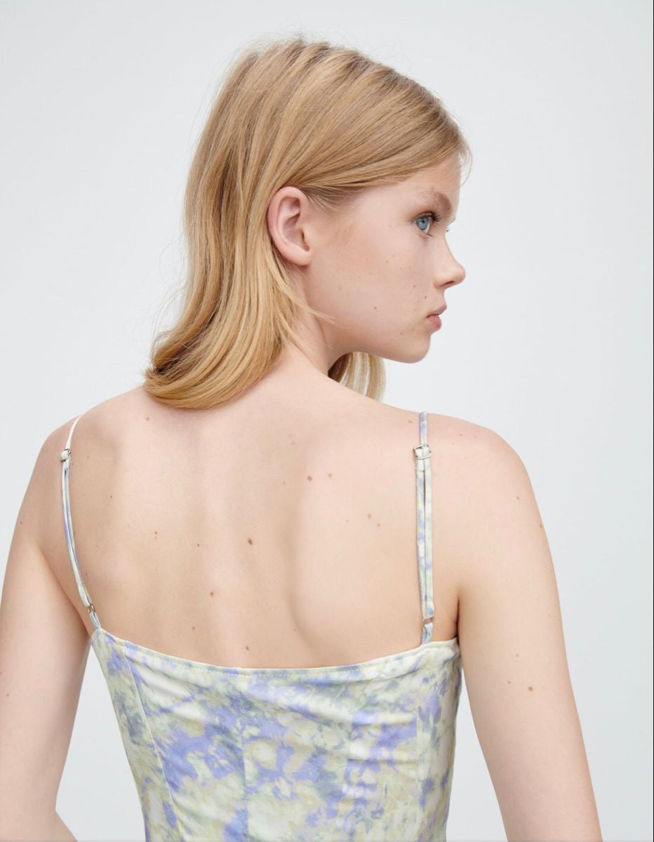Zara
Satin bustier tie-dye bodysuit